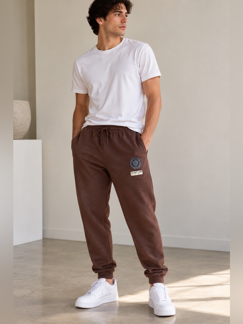 Helmut Lang Societas Brown Logo Patch Jogger Sweatpants Men’s M